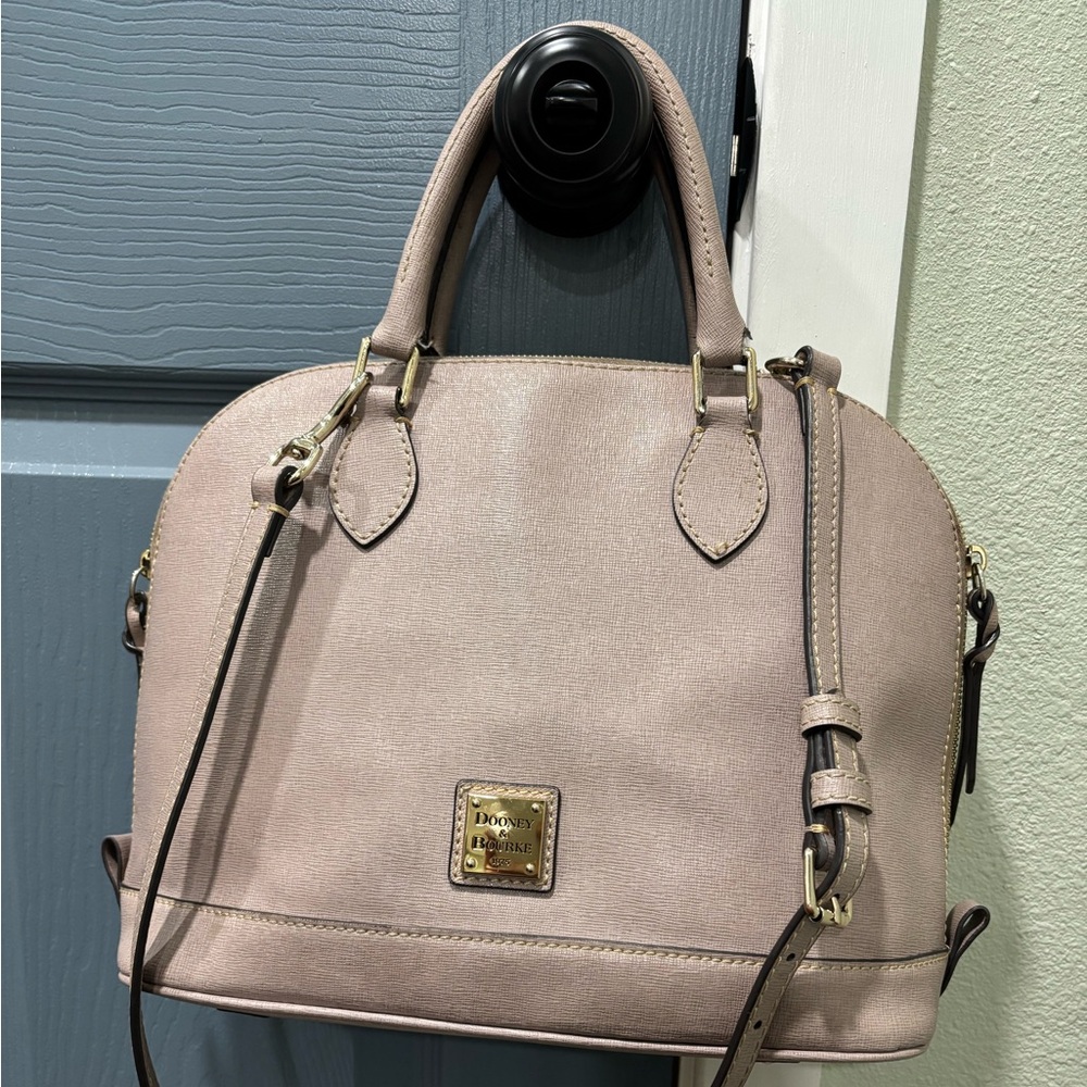 Dooney & Bourke Saffiano Leather Zip Top Satchel Taupe